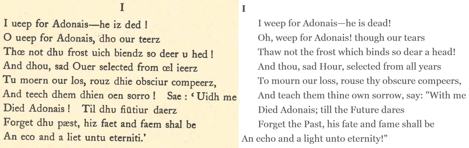 Shelley's 'Adonaïs' in Aesthetic spelling