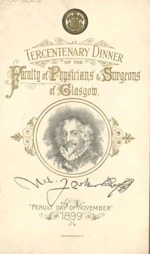 Menu for the Tercentenary Dinner, 1899 (pamphlet collection)