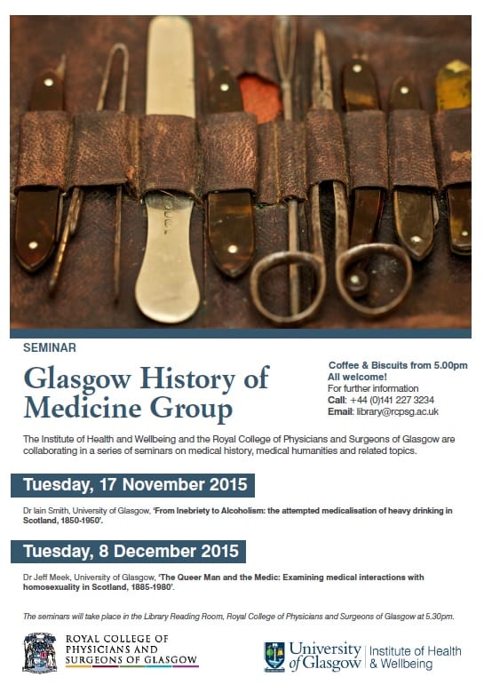 Poster advertsisng the programme for the Glasgow History of medicine Group