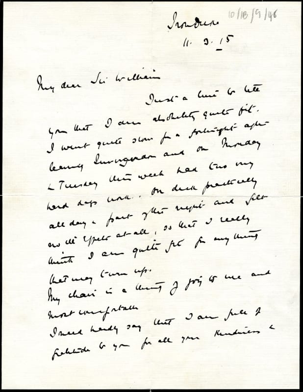 Letter from Lord Jellicoe, expressing gratitude for Macewen's care, 11 March 1915 (RCPSG 10/1B/9/48).