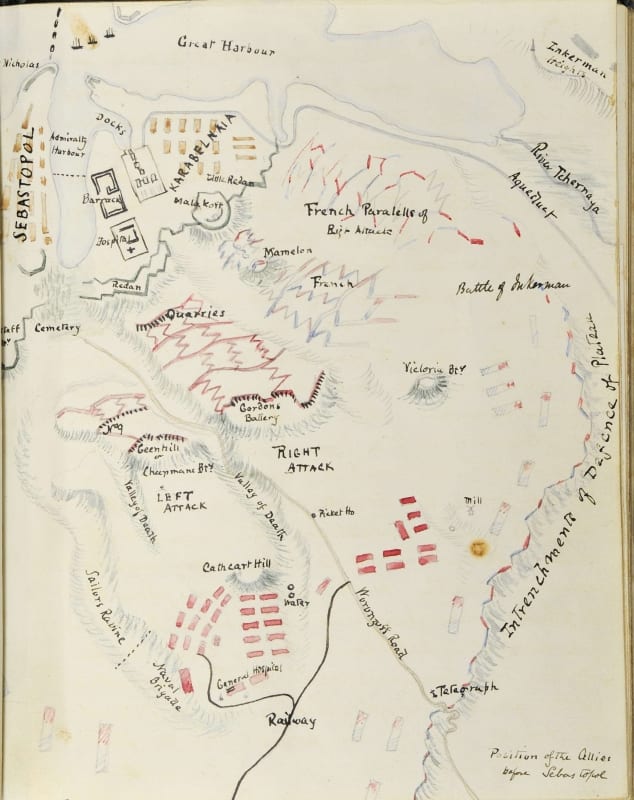Map of the siege of Sebastopol from the Crimean diary of George Buchanan.