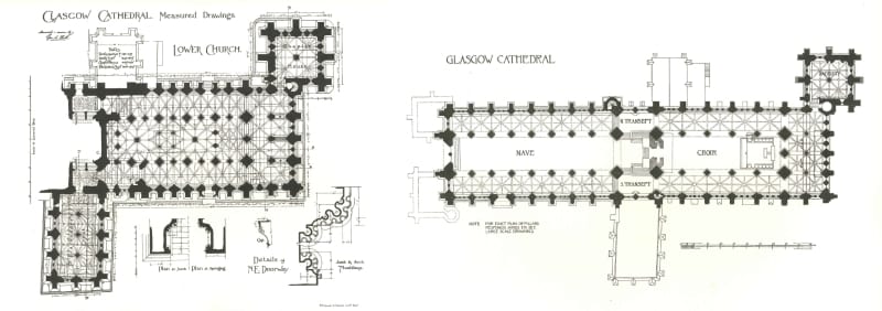 Floor plans of the cathedral from "The Book of Glasgow Cathedral" by George Eyre-Todd (1898)