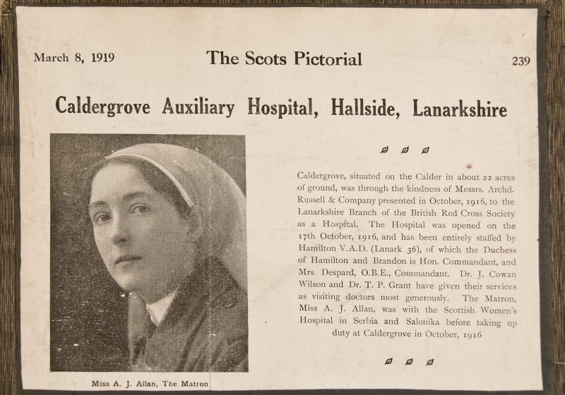 Newspaper cutting relating to the retiral of Matron Allan from Caldegrove Auxiliary Hospital