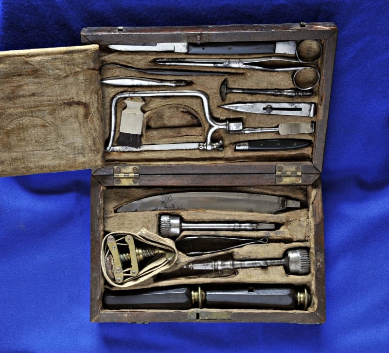Inside of instrument box showing instruments.