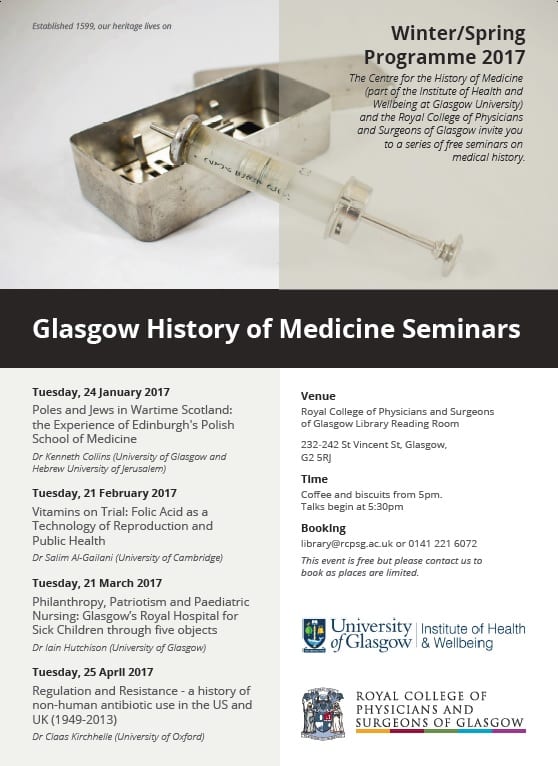 Glasgow History of Medicine programme - winter/spring 2017