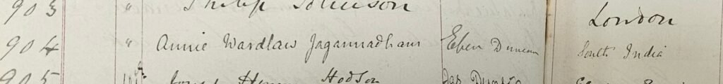 Signature of Annie Wardlaw Jagannadham in Triple qualification register