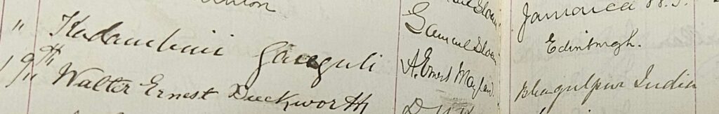 Kadambini Ganguly's signature in the register of triple licentiates