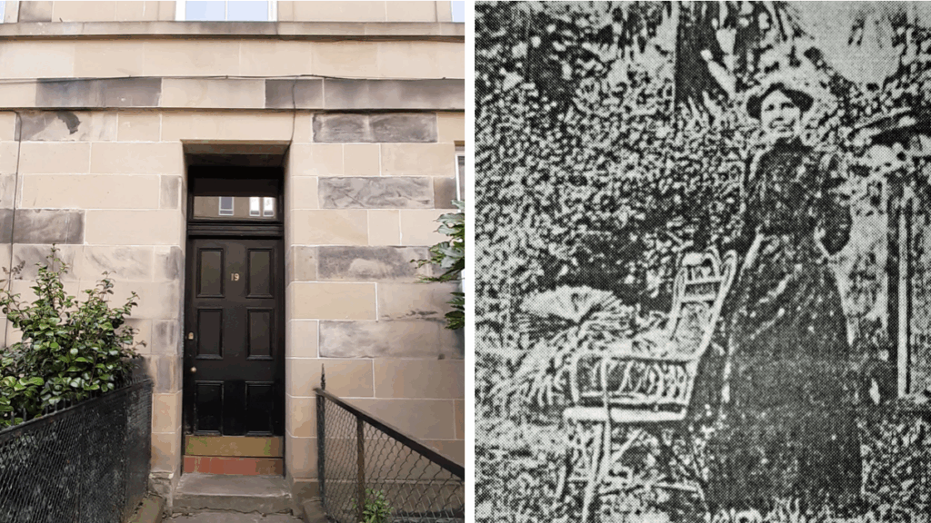 Edinburgh tenement door and photo of Alice De Boer